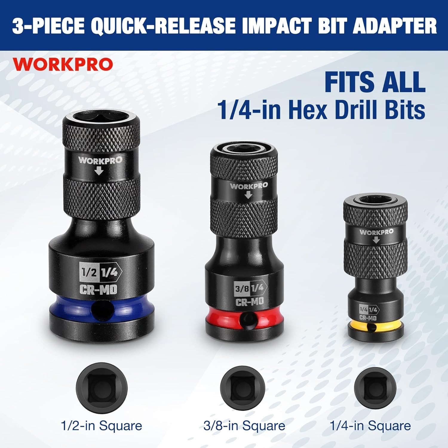 Impact Socket Adapter Set 1/4, 3/8, 1/2 inch Chrome Molybdenum Steel