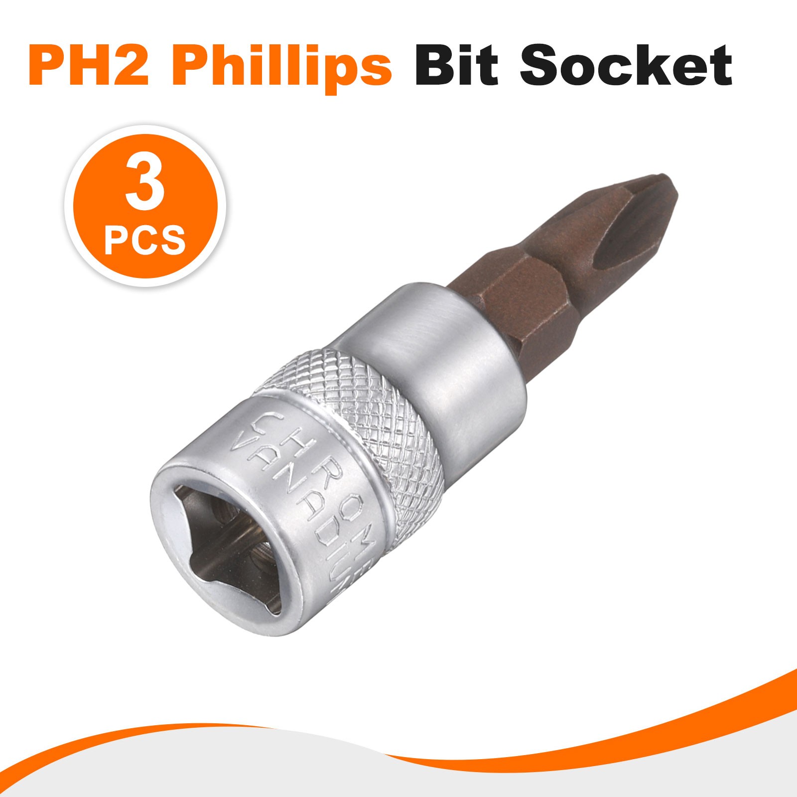 3pcs PH2 Phillips Bit Socket 1/4″ Square Drive Metric Extension Impact Bit Red