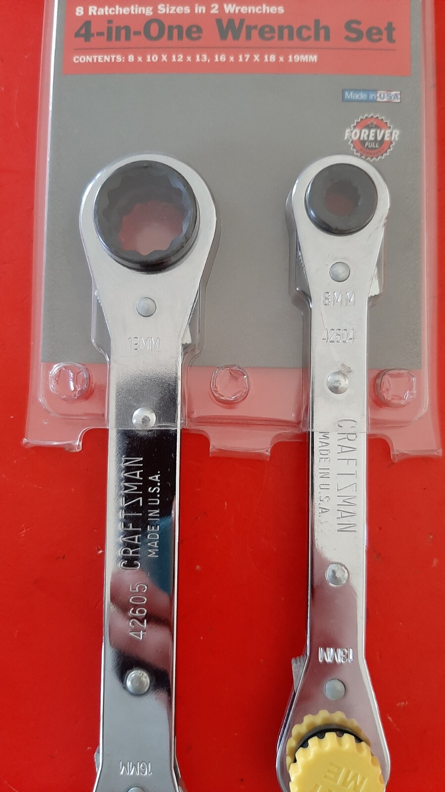 NOS Craftsman USA 4 in 1 One Metric Ratcheting Wrench Set 8 10 12 13 16-19 42601