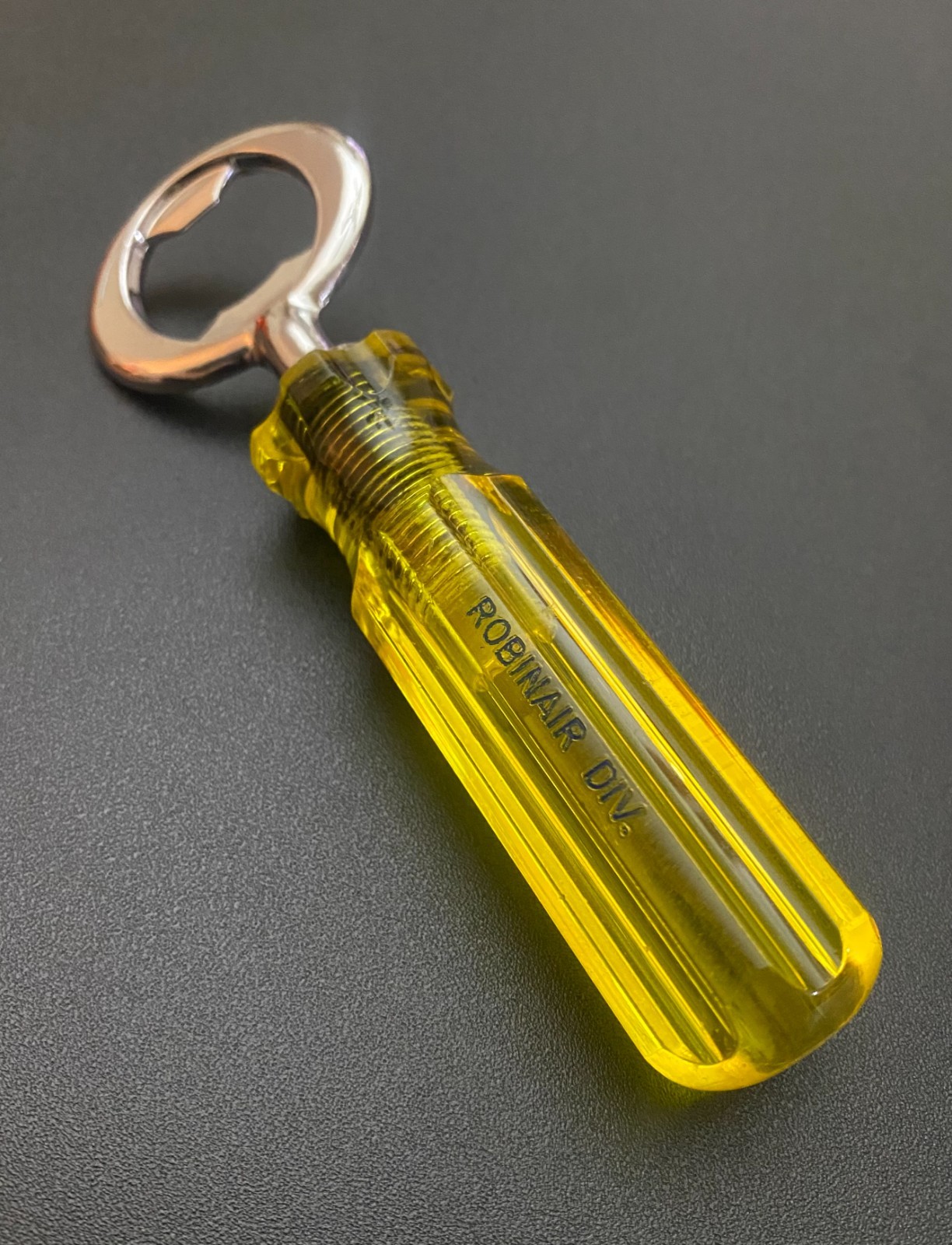 Robinair Bottle Opener [ Seller’s Creation ] Chrome & Yellow 5″