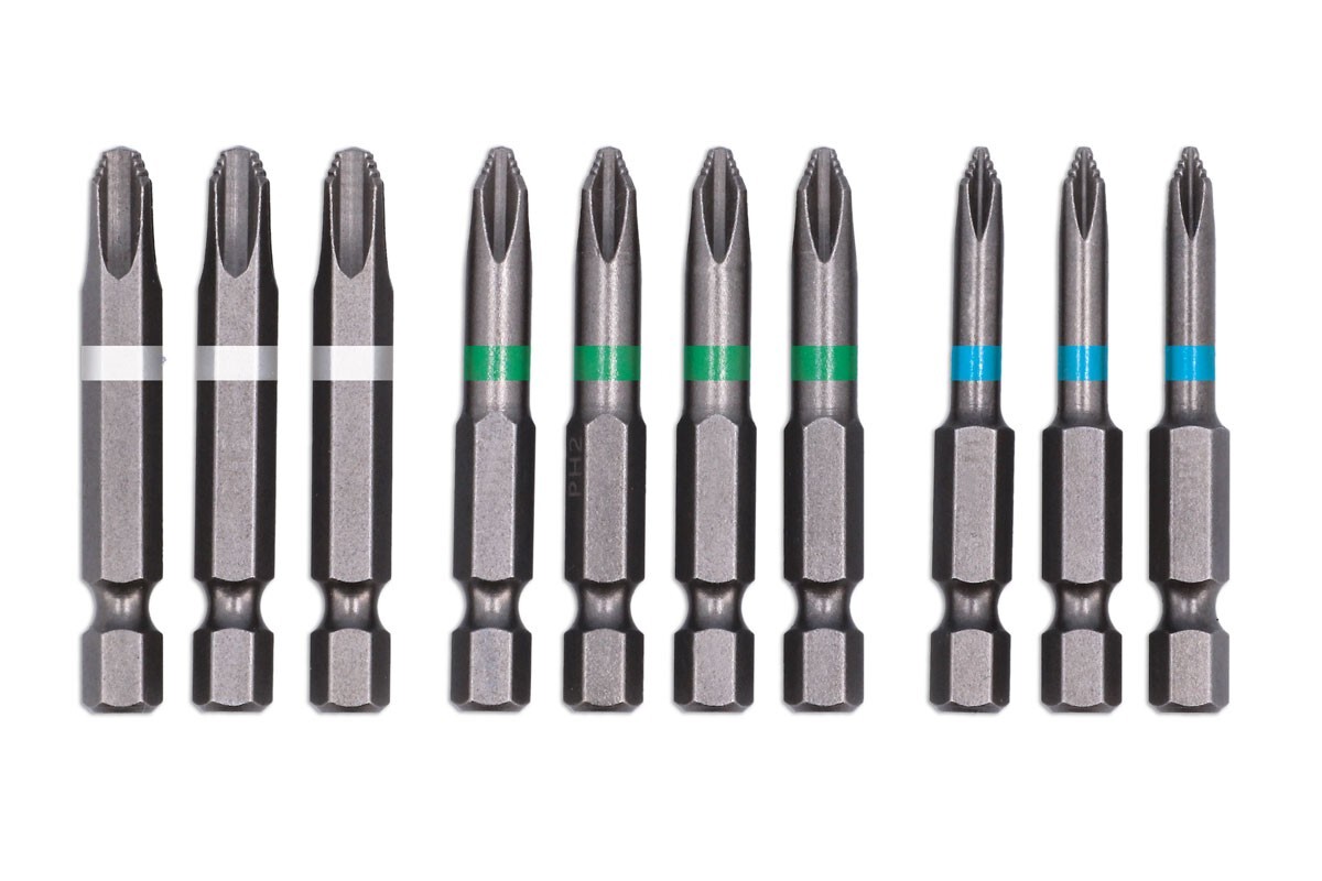 Laser Tools 9137 JIS Non-Slip 10 Piece Bit Set 50mm Bit Length 1/4»D