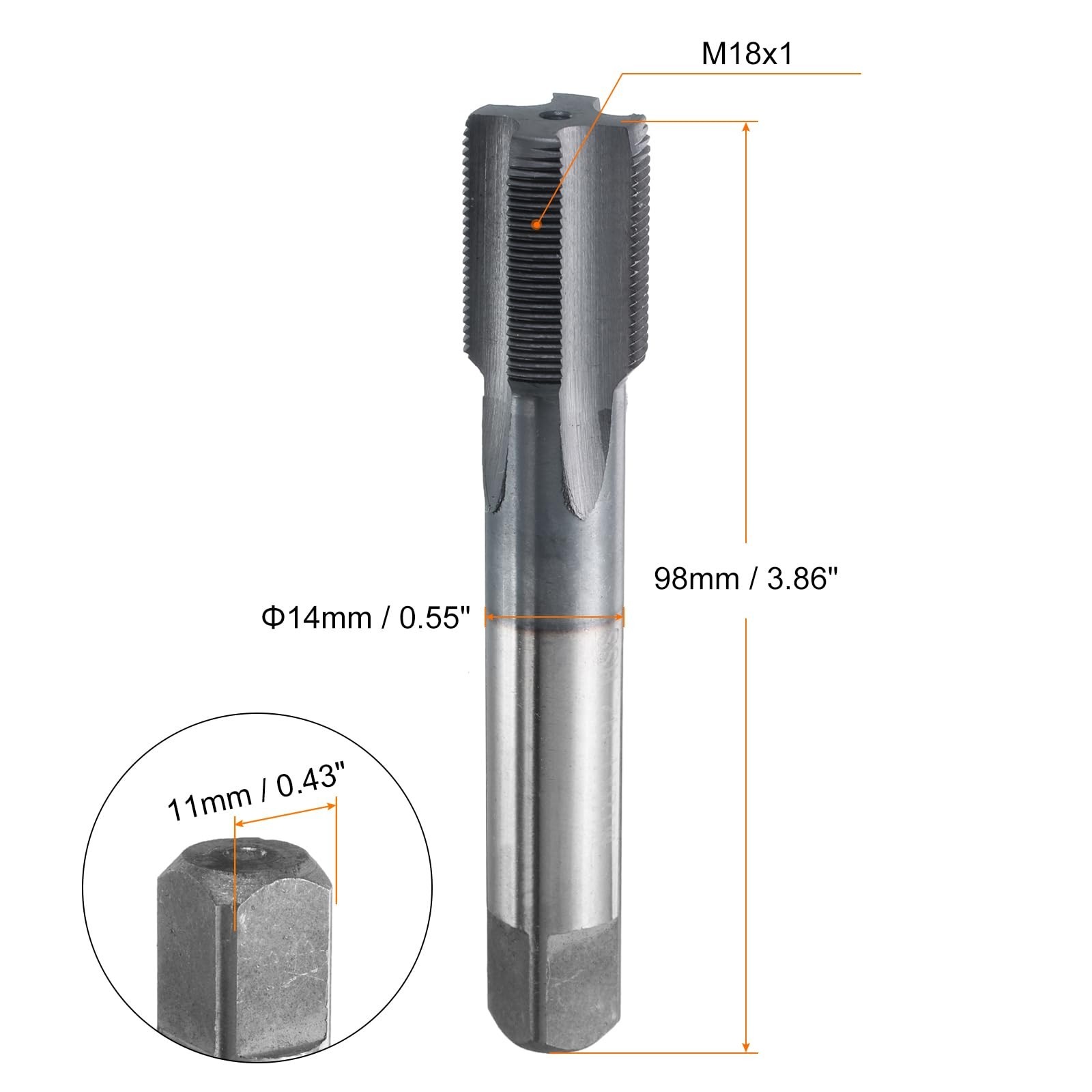M18x1 + M16×1.75 mm Metric Thread Tap 6542 Steel TiCN Coat Right Hand Plug Screw