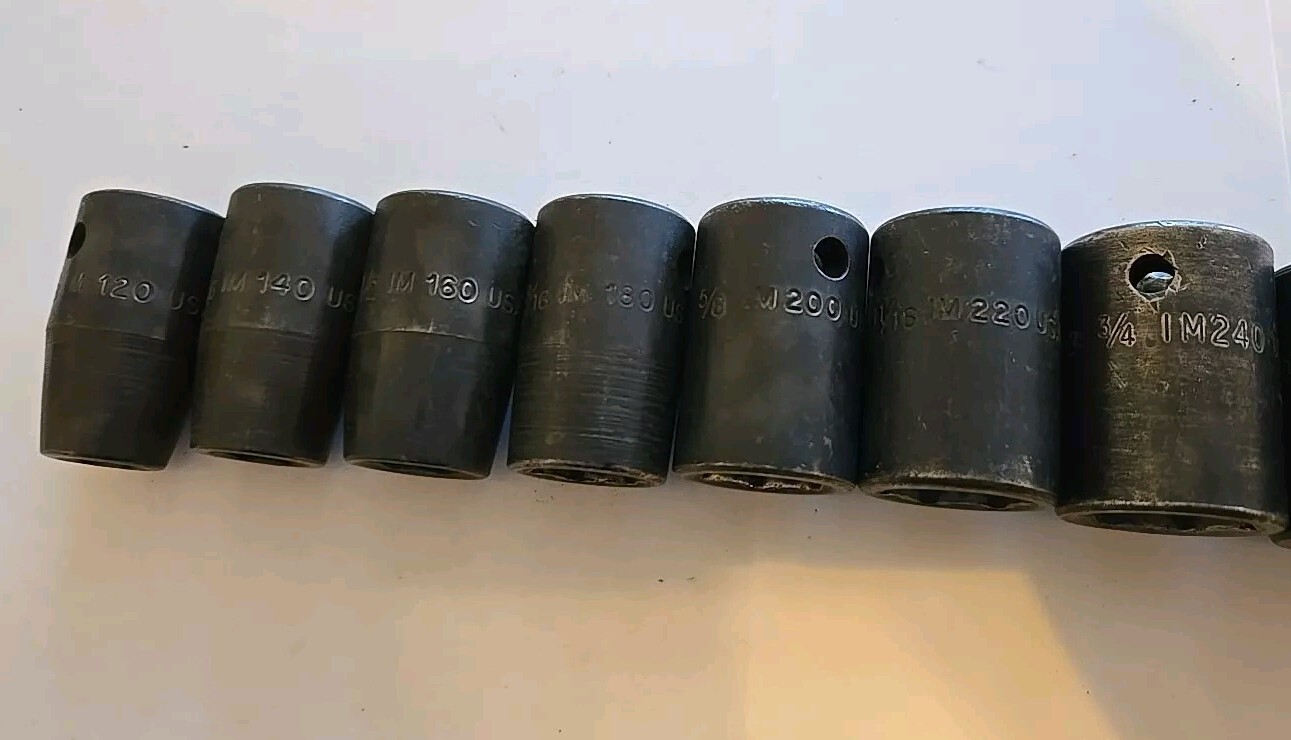 Snap On 1/2″ Drive 3/8″-1″ 6PT SAE Shallow Impact Sockets With Rack Lot Of 11