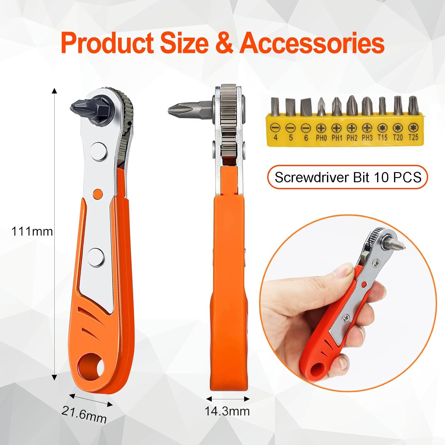 Ratcheting Right Angle Screwdriver Hex Drive 90 Degree Offset + 10pc Bits Set!