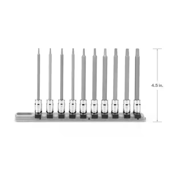 1/4 Inch Drive Long Torx Bit Socket Set with Rail, 10-Piece (T6-T30)