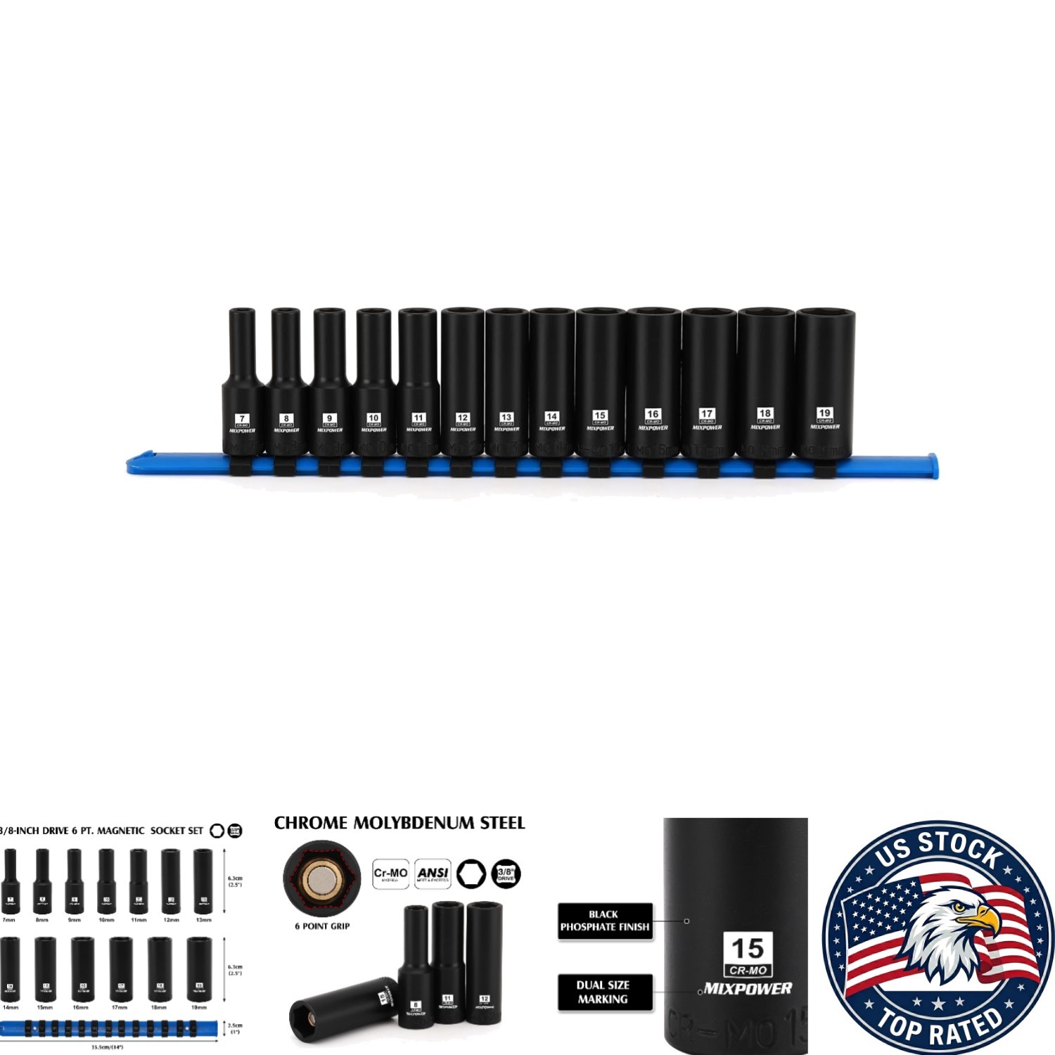 Magnetic 3/8″ Drive Impact Socket Set – 13PC, Chrome Molybdenum Steel, 6 Point