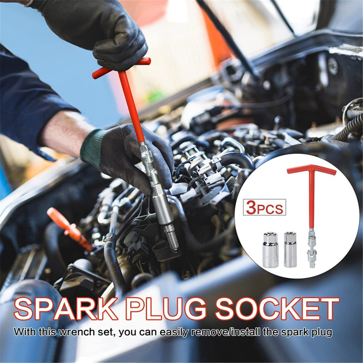 3x Spark Plug Socket Wrench T-Handle Swivel Removal Tool 16mm 5/8″ & 21mm 13/16″
