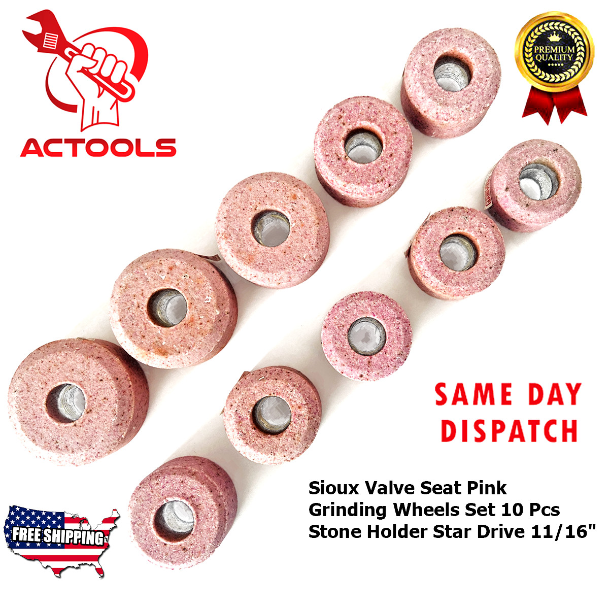 Valve Seat Grinding Stones Set 10 Pcs for Sioux Holder 11/16″ Thread 80 Grit USA