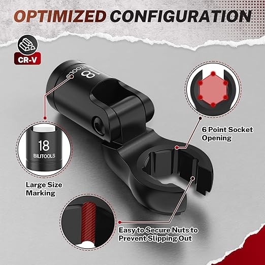 6PCS Flex Head Crows Foot Line Wrench Set, 3/8″ & 1/2″ Drive Injector Fuel Line