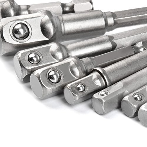Impact Driver Socket Adapter Set 8 Piece 1/4 3/8 1/2 Inch Hex Shank Square Bit