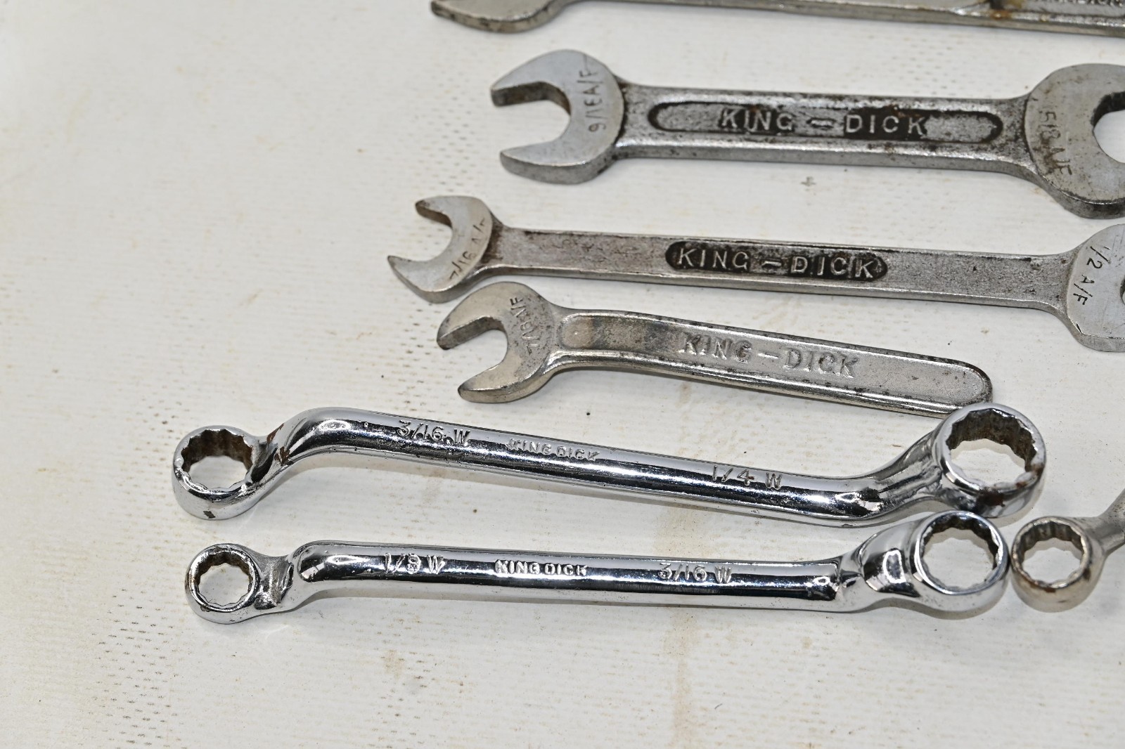 Vintage 7 King Dick AF / W open ended / cranked ring Spanners as photos British