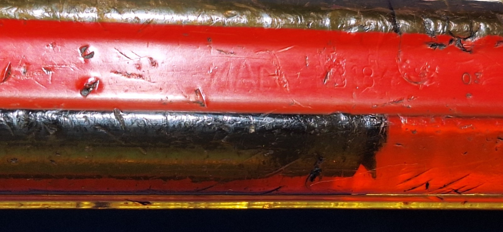Vintage Mac Tools PB18 red and yellow handle pry bar 28″ long