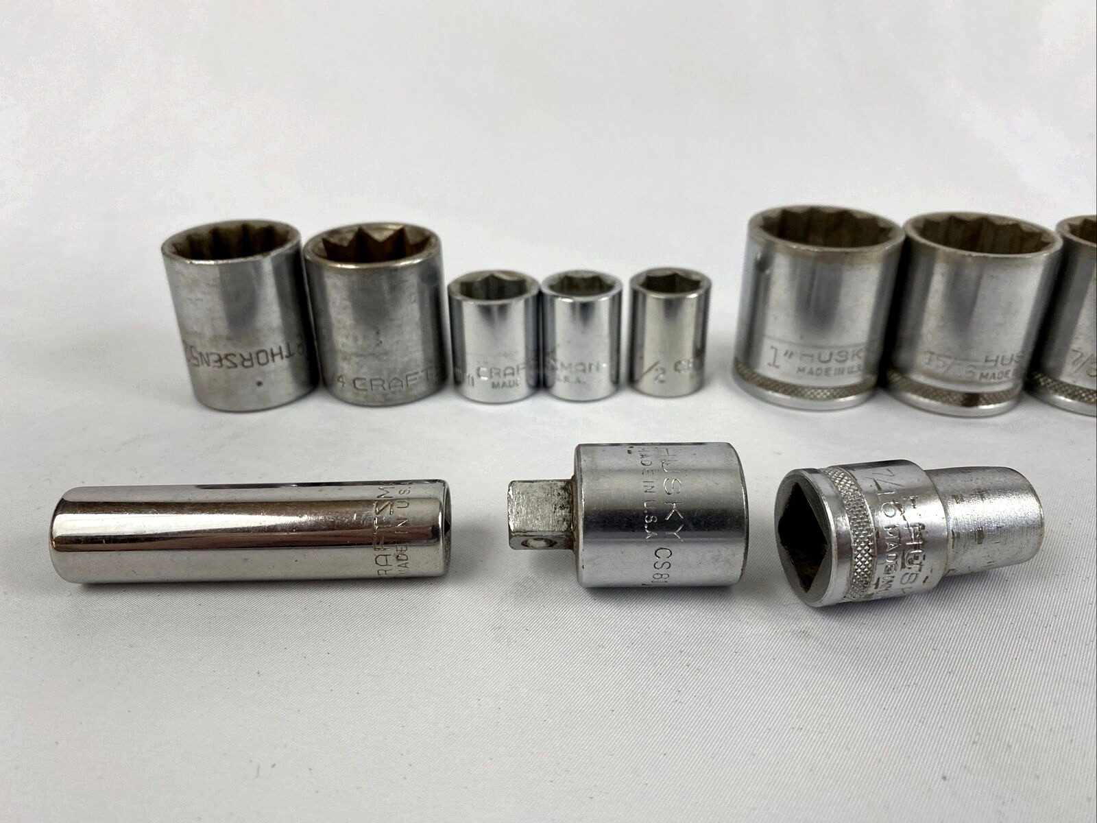 Lot Of 20 Husky Craftsman Thorsen Sockets Socket Various Sizes Attachments