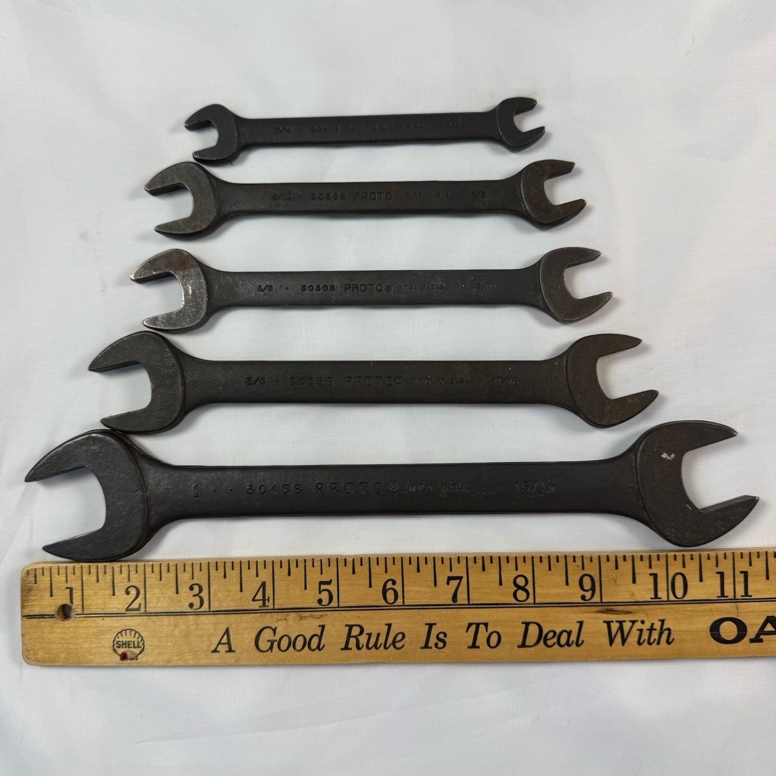Vtg PROTO USA Professional Open End Wrench Lot 5pc 3045B,3035B,3030B,3026B,3021B