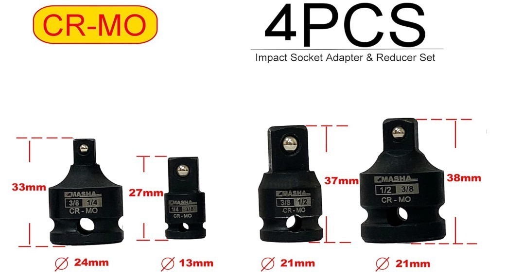 Masha Tools-Impact Socket Adapter and Reducer Set / 4 Piece Set – See Pictures..