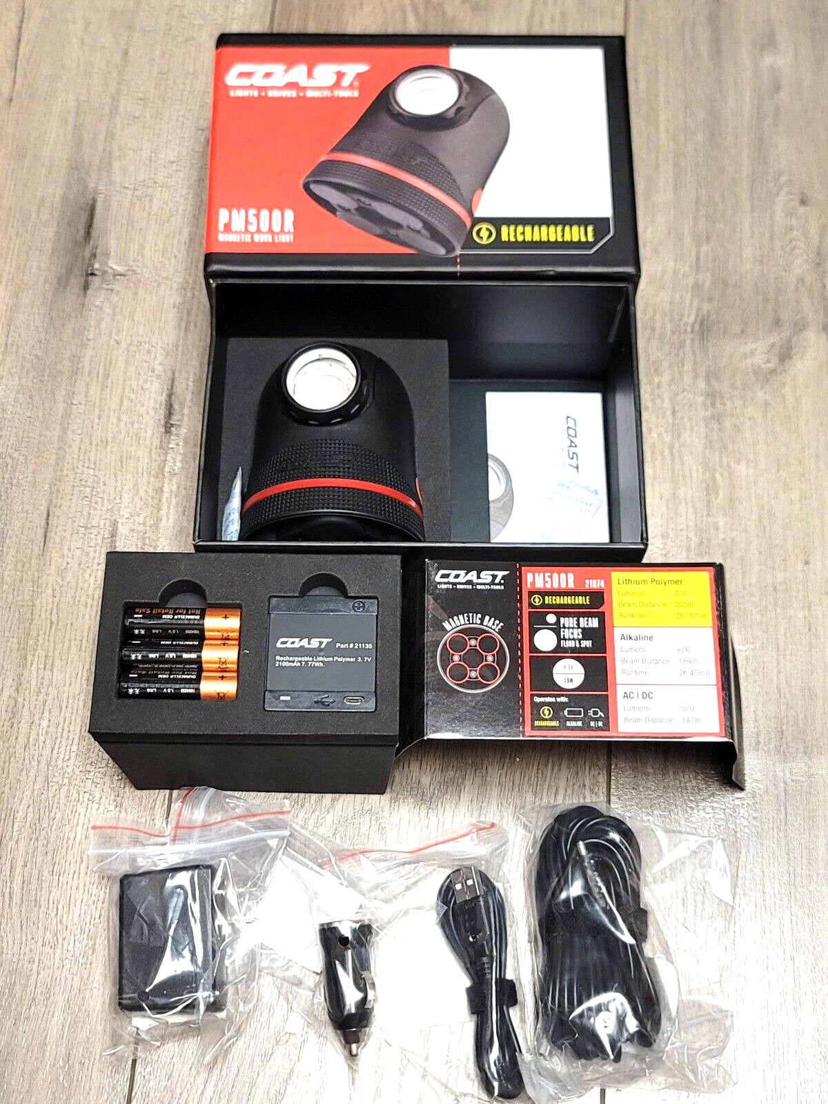 Coast Rechargeable Swivel Head Work Light 500L w/Magnetic Base & Adjustable Beam