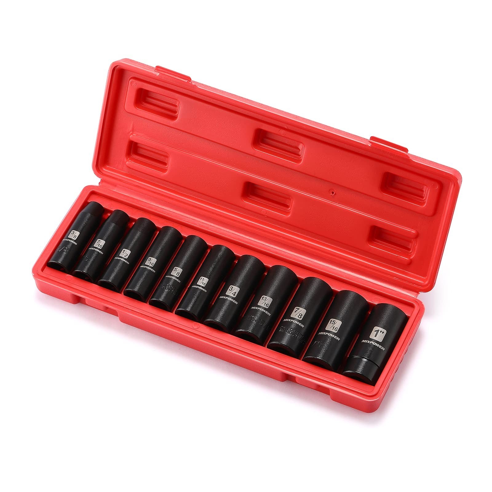 11-Piece 1/2″ Drive Deep Impact Socket Set, 3/8″ to 1″ CR-V, SAE, 6-Point Tools