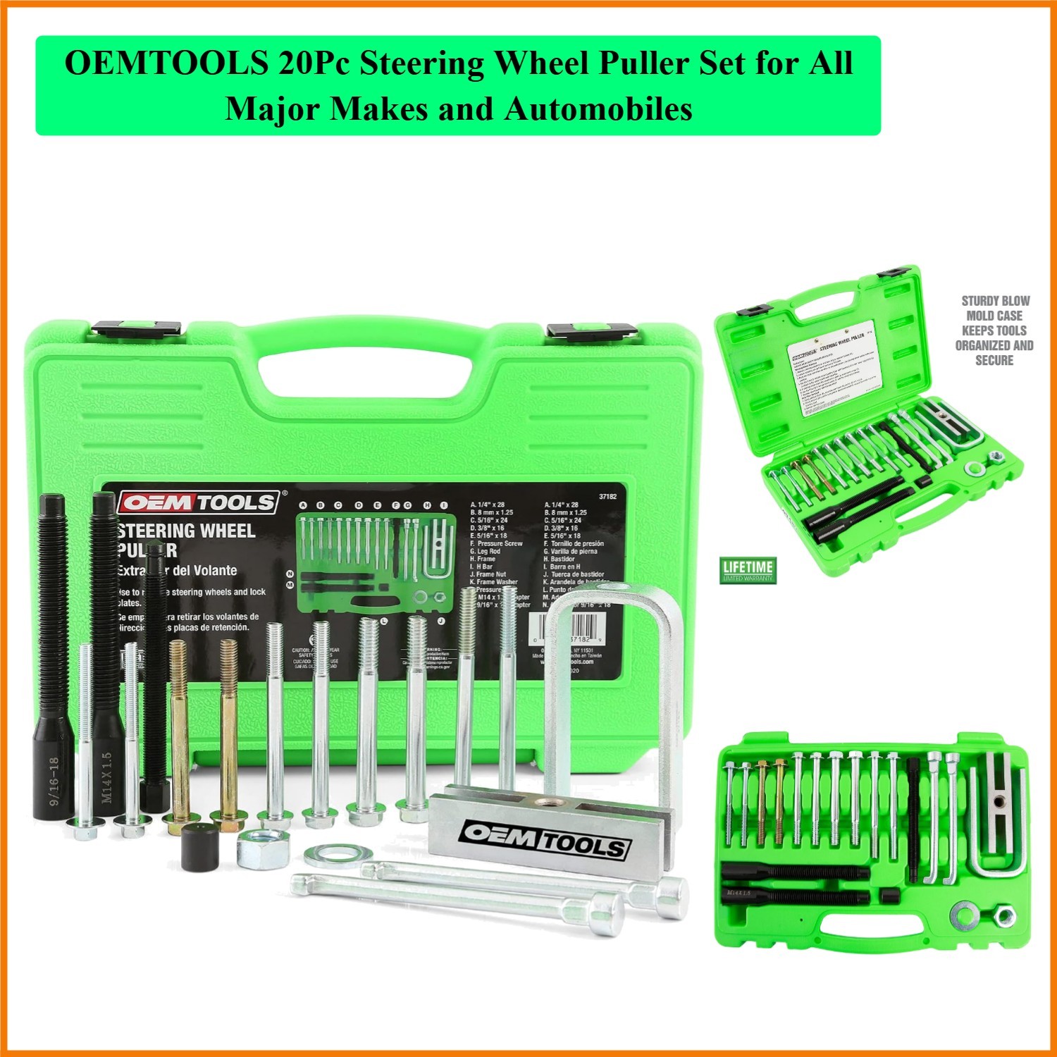 20Pc Steering Wheel Puller Set for All Major Makes and Automobiles