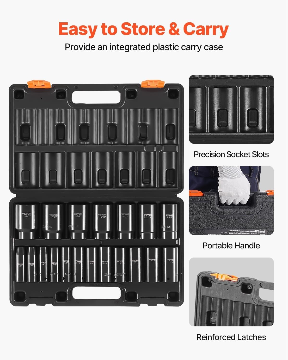 Impact Socket Set 1/2 Inches 19 Piece, Deep Socket, 6-Point Sockets, Rugged C…