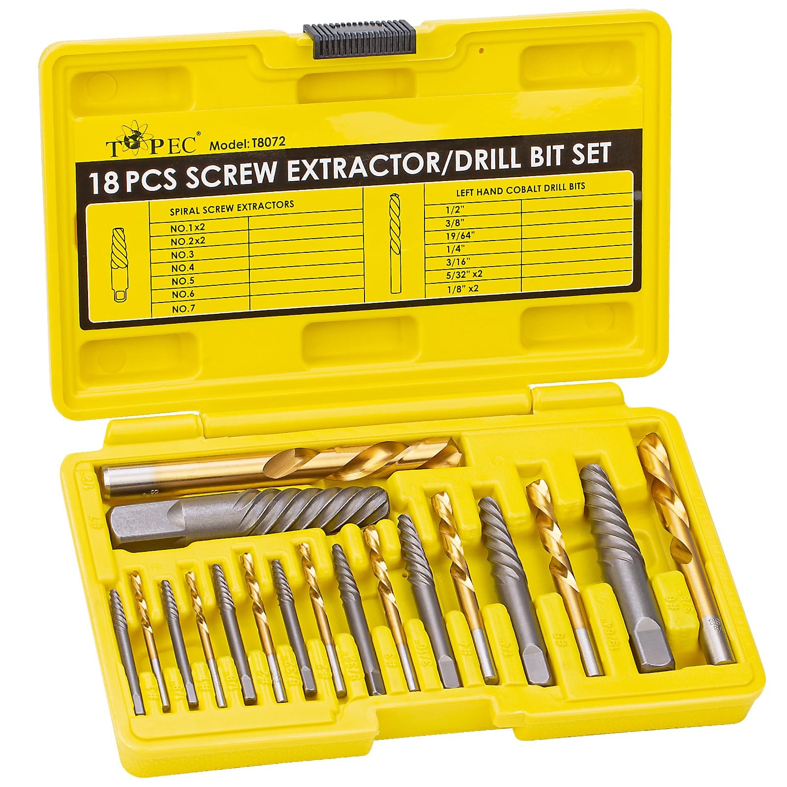 Topec 18PCS Screw Extractor Set with Left Hand Drill Bits for Broken Bolts