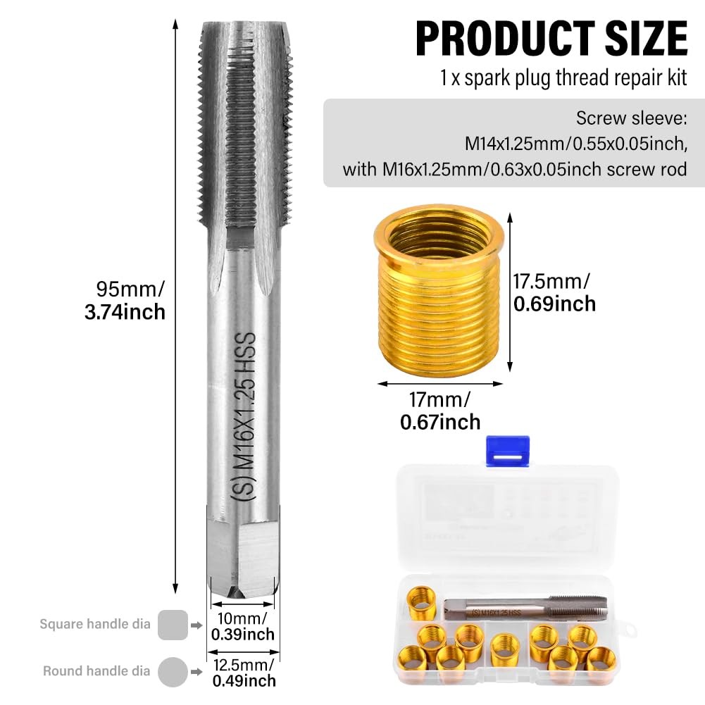 Spark Plug Thread Repair Kit M14x1.25, 11 PCS Insert and Tap Set, 10 Inserts …