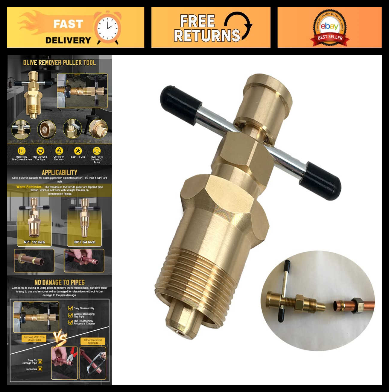 Corrosion-Resistant Olive Puller Tool for Brass Pipes NPT 1/2″ & 3/4″ – Easy Fer