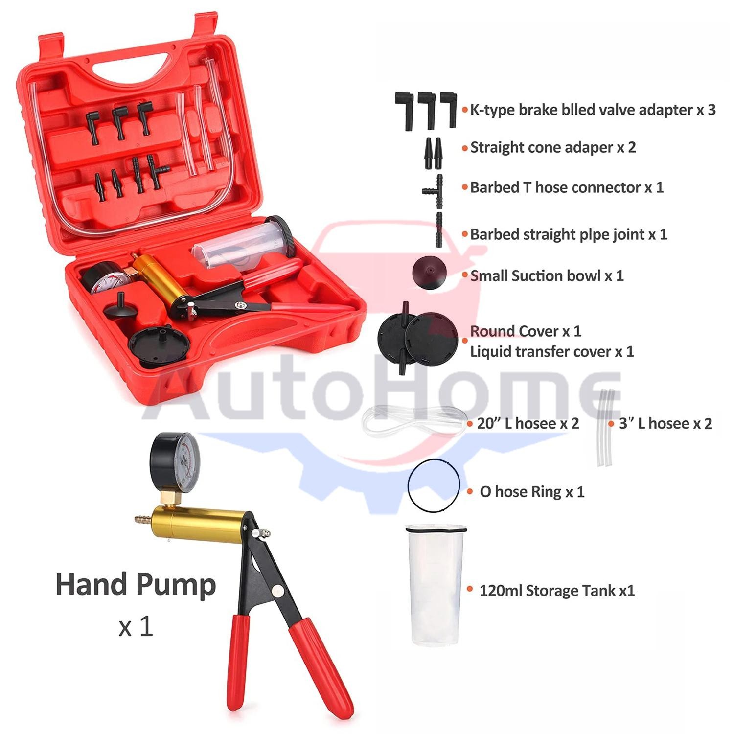 Hand Held Vacuum Pressure Pump Tester Set Brake Fluid Bleeder Bleeding Kit +Box
