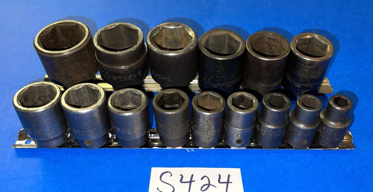 MAC TOOLS 15 PIECE 1/2 DRIVE SAE. SHORT IMPACT 6 POINT SOCKET SET 3/8 TO 1-1/4
