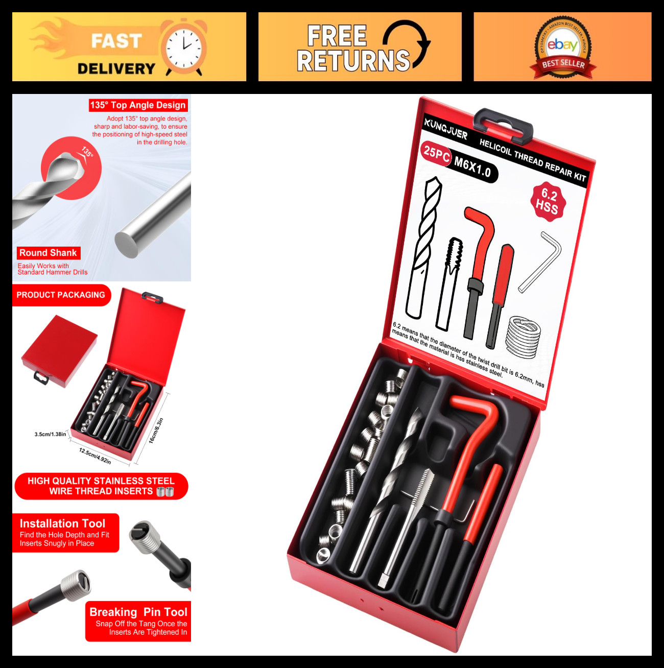Metric Thread Repair Kit M6X1.0mm | HSS Drill Bits & Inserts for Damaged Threads