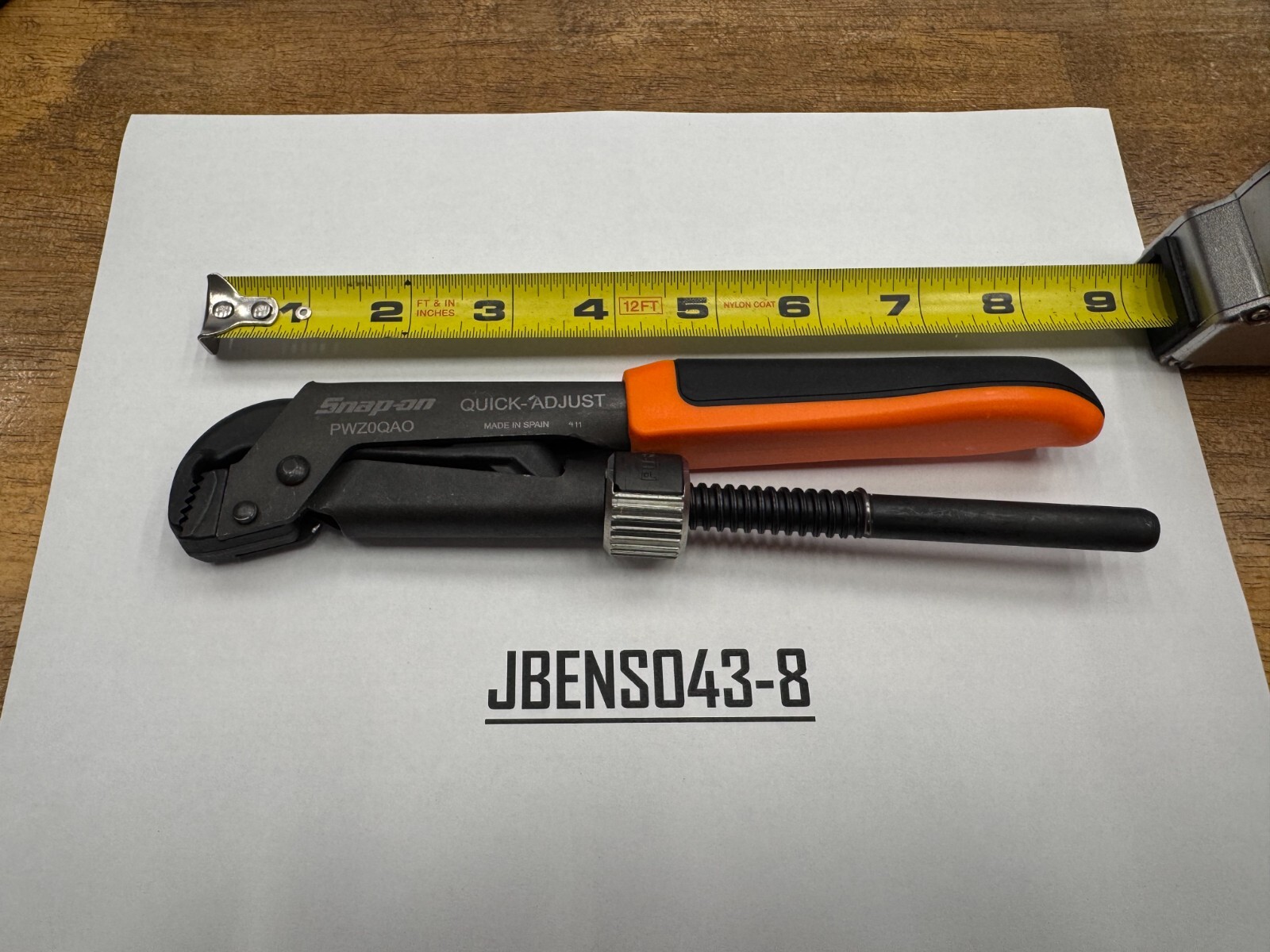 Snap-on Tools NEW ORANGE 8-5/8″ Soft Grip Quick Adjust Pliers Wrench PWZ0QAO