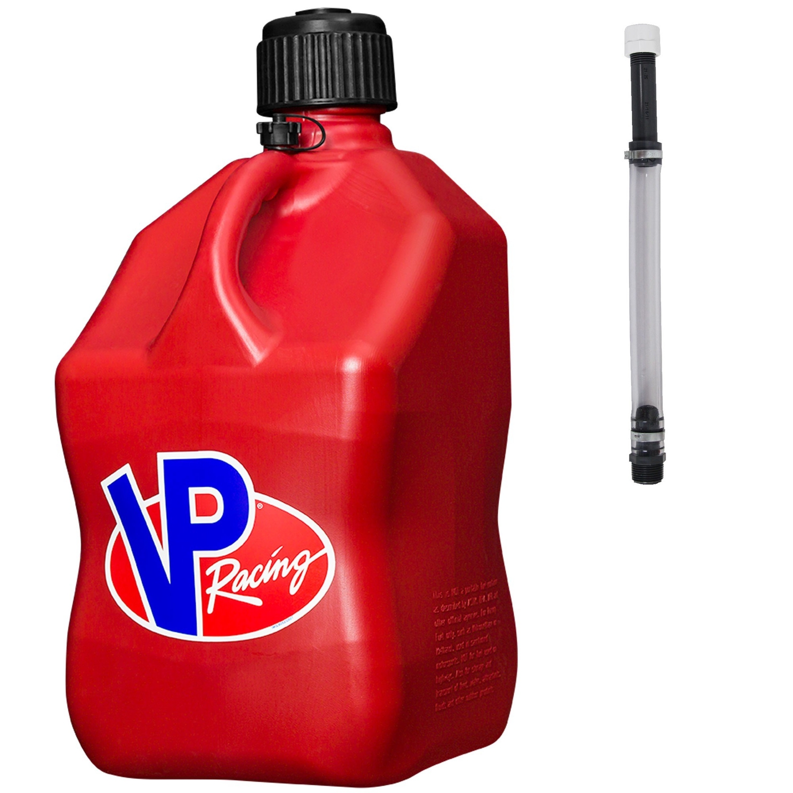 VP Racing Square Fuel Jug 5 Gallon Red – With Filler Hose