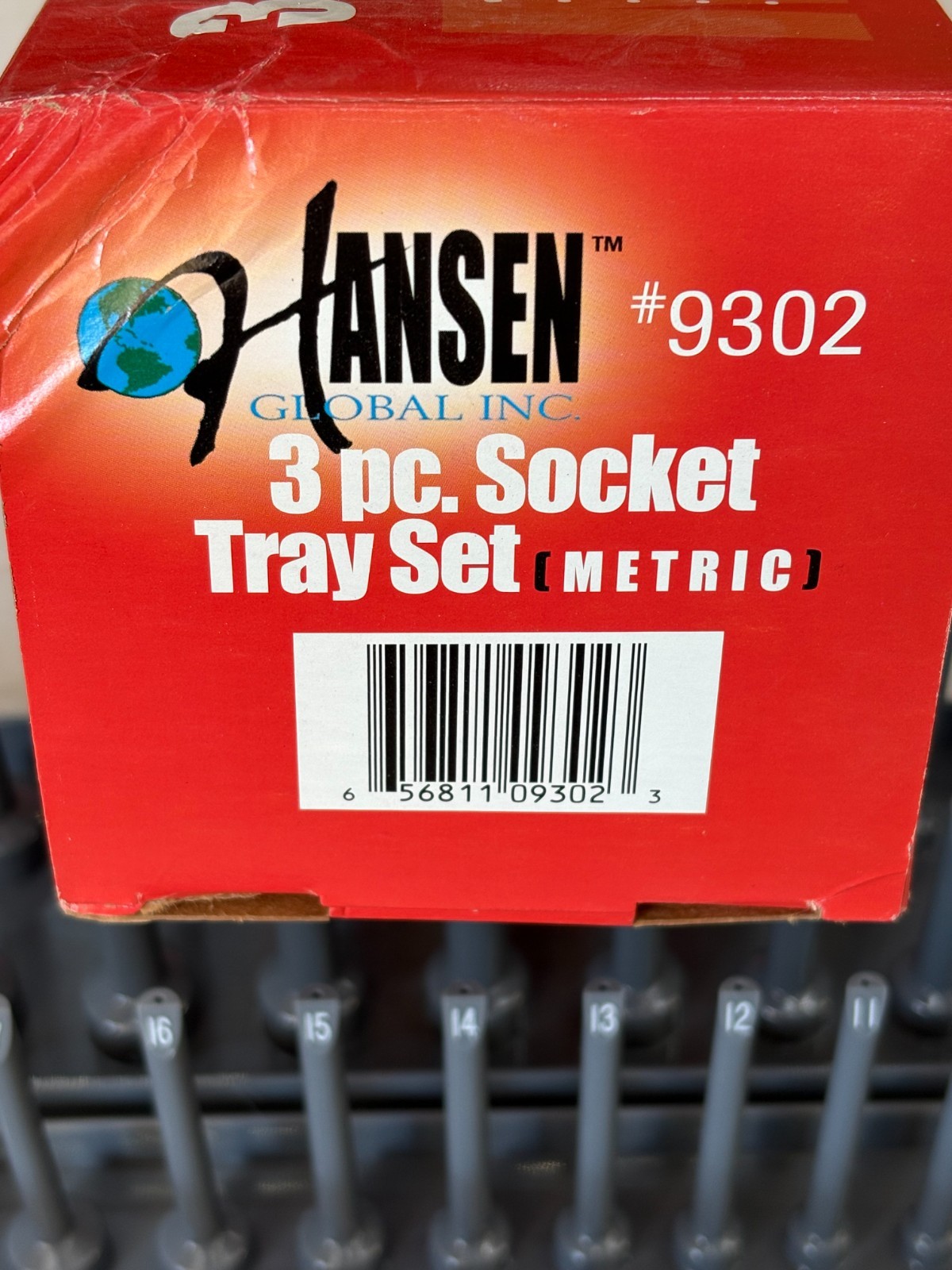 HANSEN 3 PIECE METRIC SOCKET ORGANIZER TRAY RACK HOLDER MM 1/4, 3/8, 1/2” DRIVE