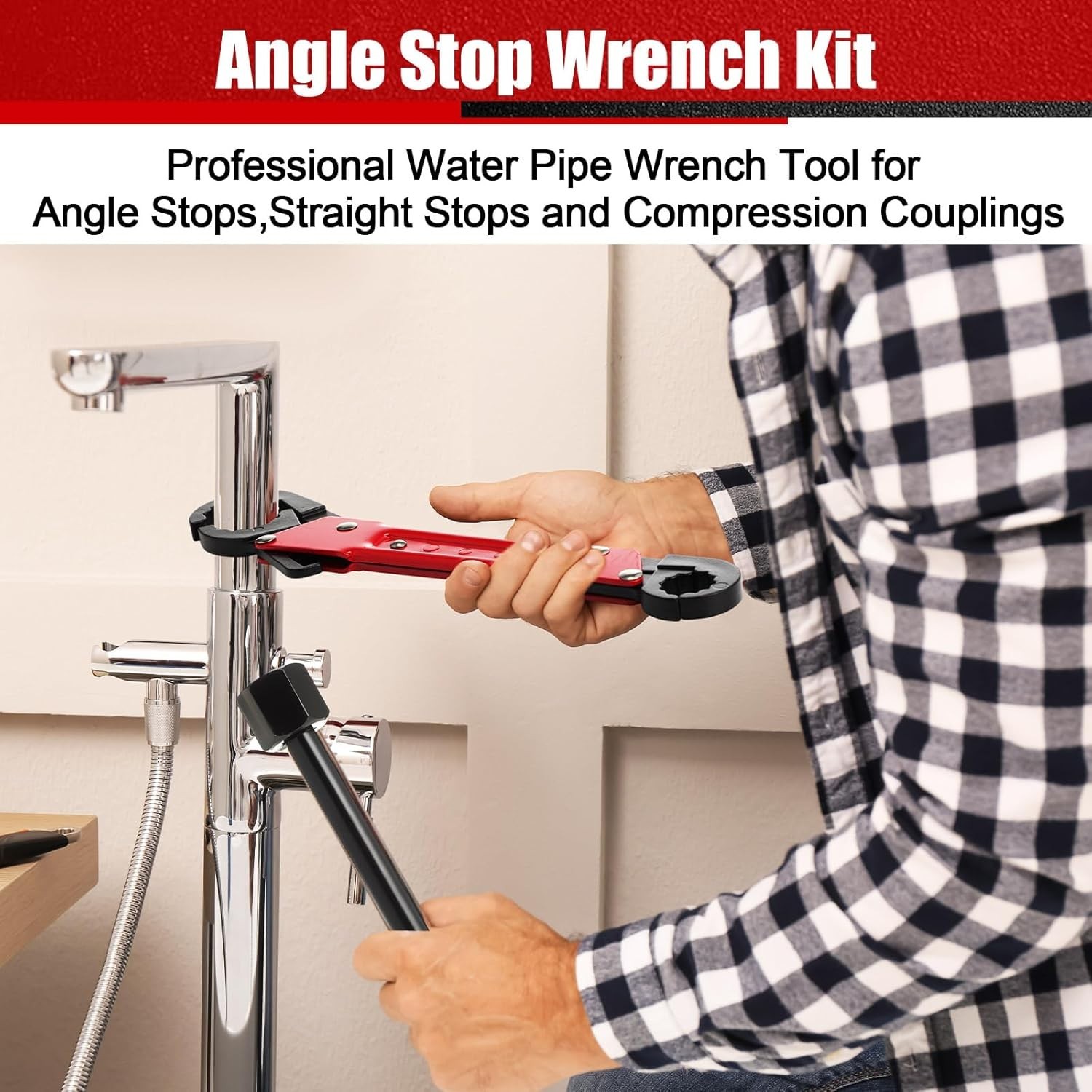 5 Pcs Angle Stop Wrench Kit Plumbing Tool, Compression Sleeve Puller for 1/2.