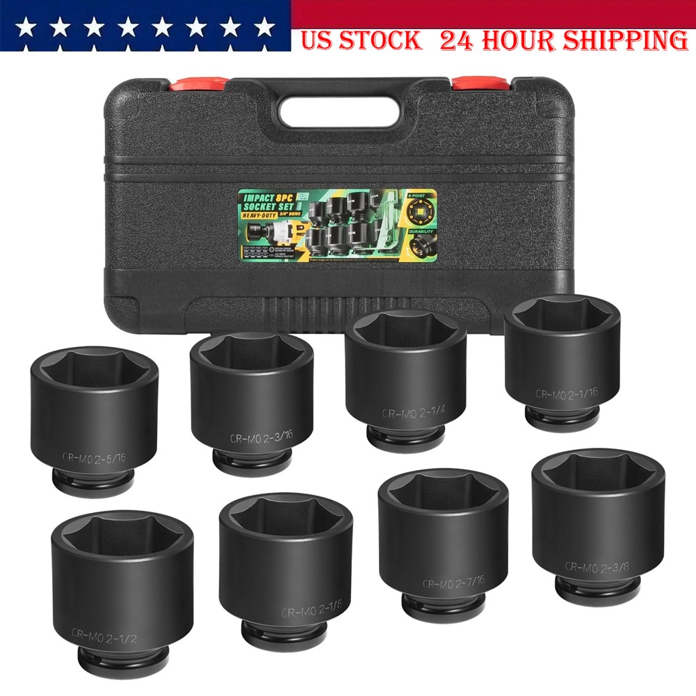 8pcs 3/4″ Drive Jumbo Large Impact Socket Set 6 Point SAE 2-1/16″ to 2-1/2″