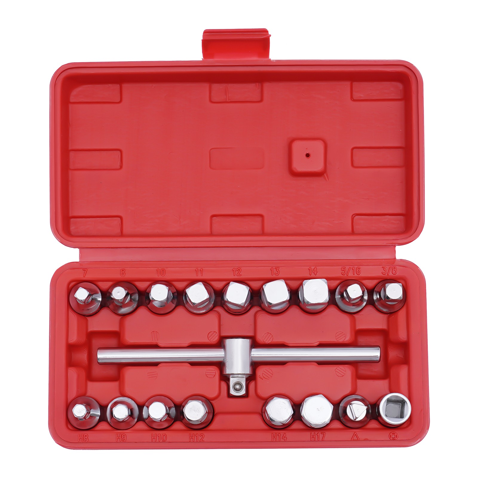 18x Oil Drain Pipe Plug Hexagon Square Socket Key Removal Tool Set 3/8in Drive