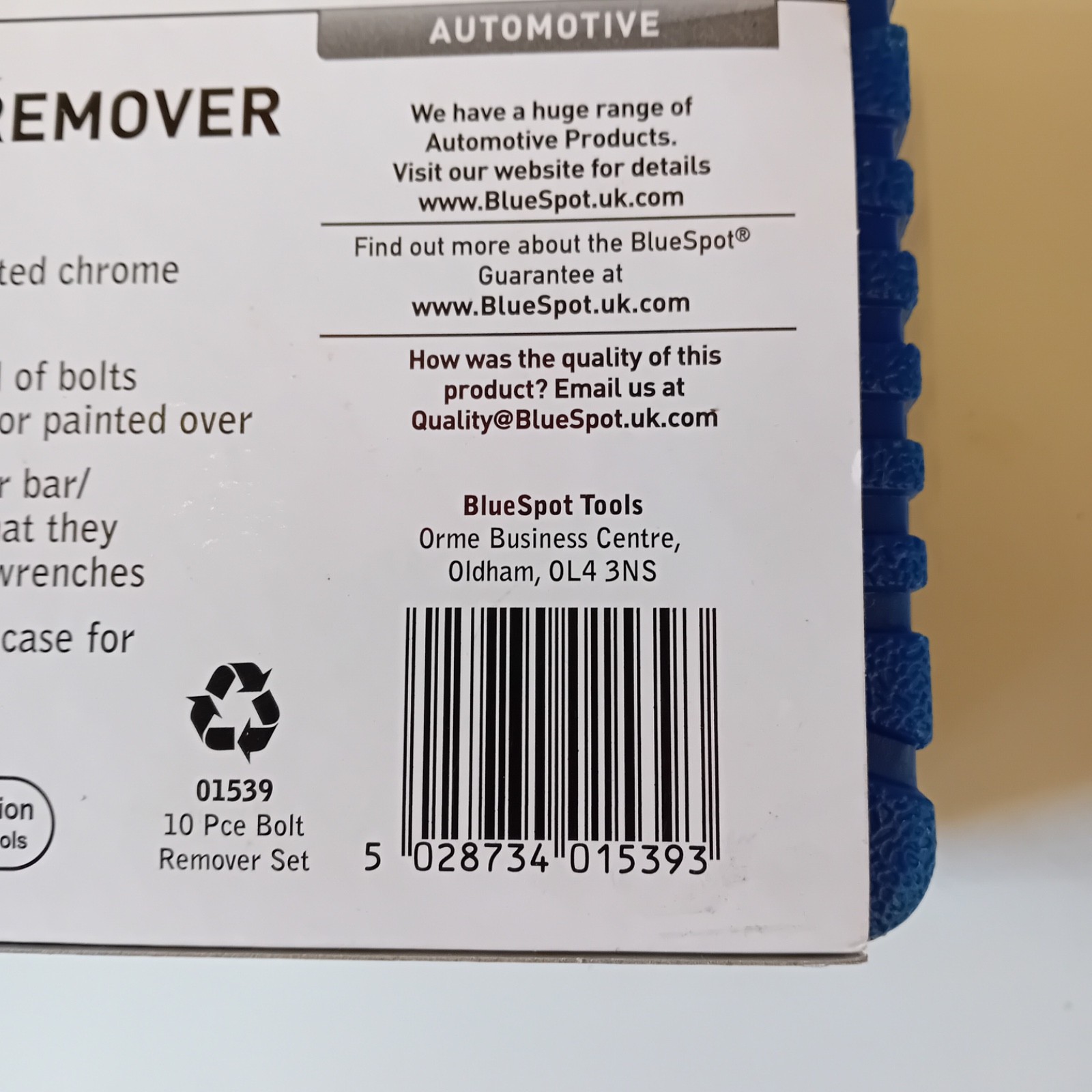 Blue Spot 10 piece bolt remover set 9 – 19mm stock code 01539.