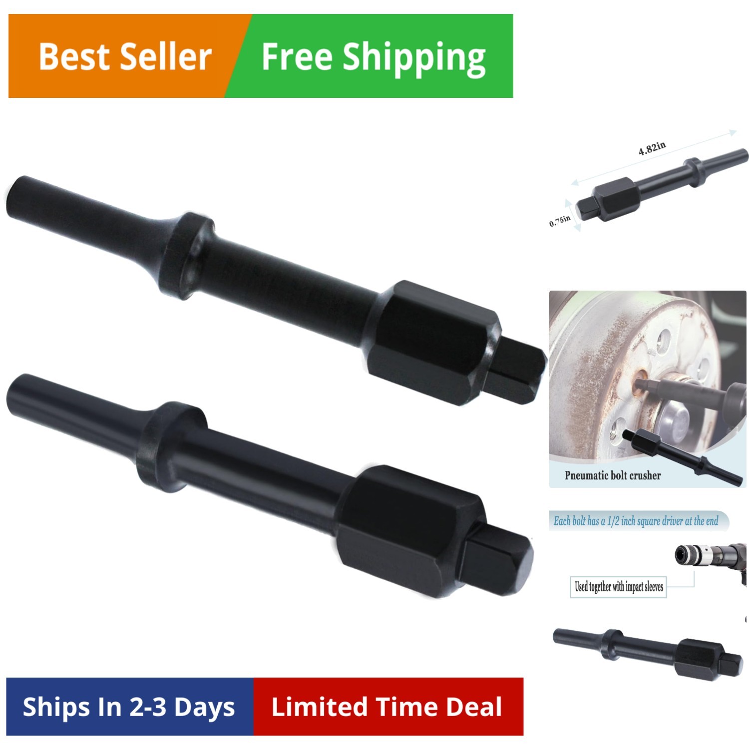 32029 Air Hammer Socket Adapter,37315 3/8″ & 37316 1/2″ Shake ‘n Break Pneuma…