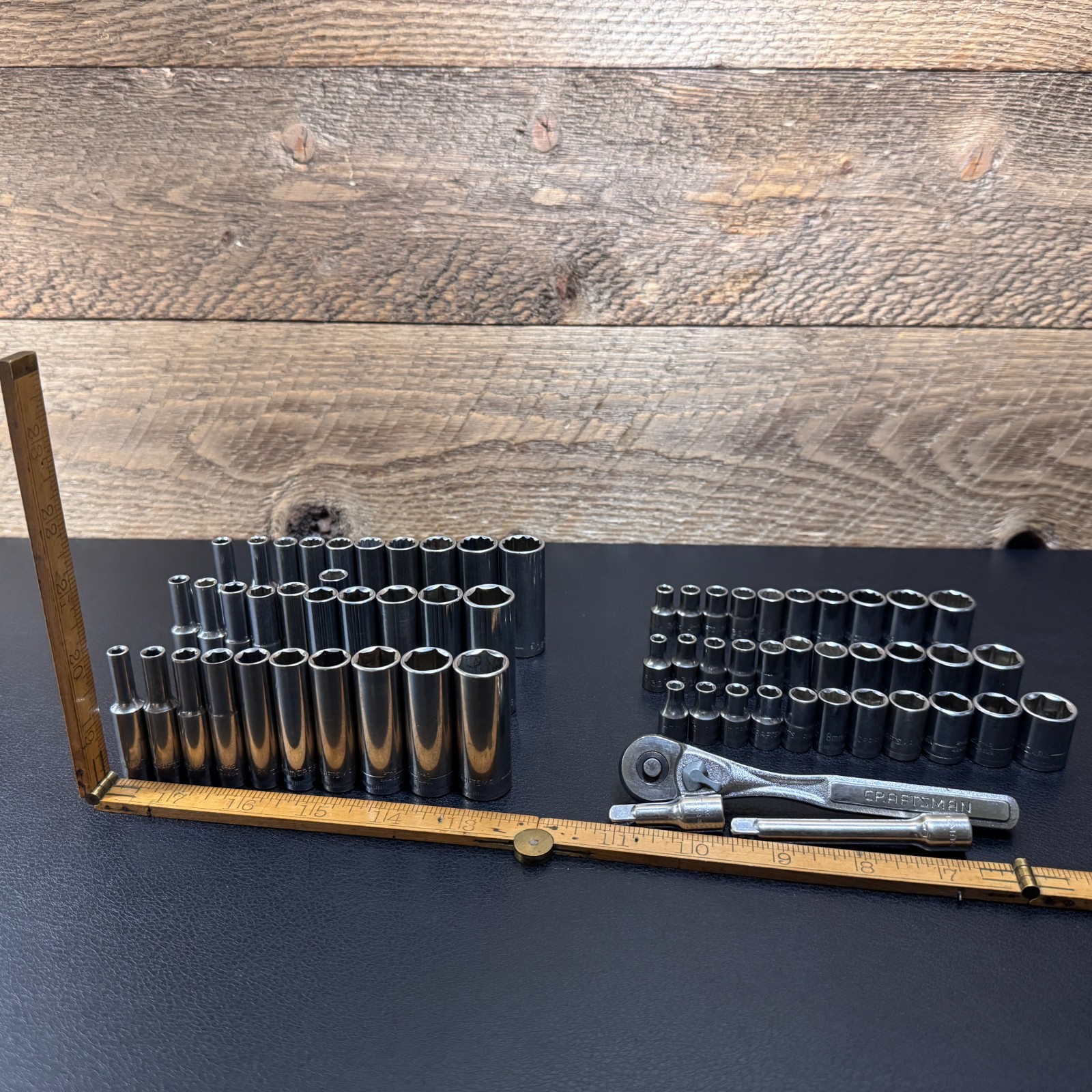 Craftsman S-AC 1/4 Drive Metric & SAE Socket Set STD Deep w/ Ratchet 44807 —65pc