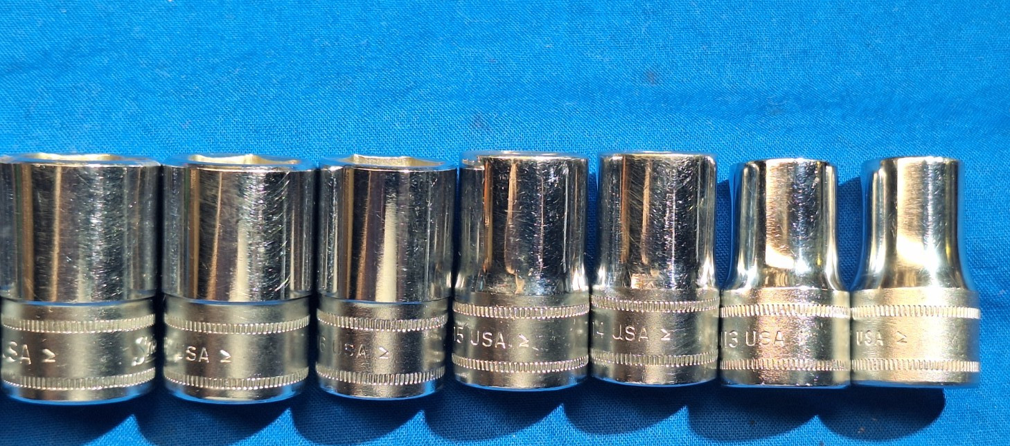 old logo 1981, 82 Snap-On 13pc 1/2″dr Metric shallow 6pt socket set 24mm-12mm