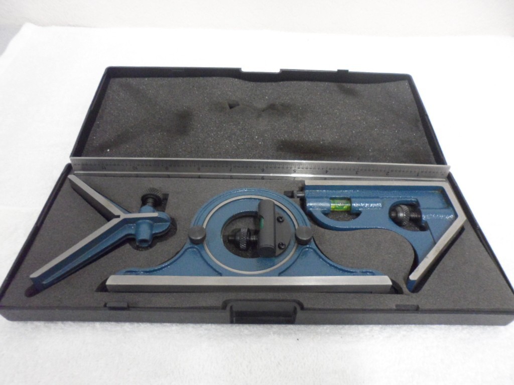 4 Piece Square Set Machinist Combination 12″ Rule Square, Center Protractor,Case
