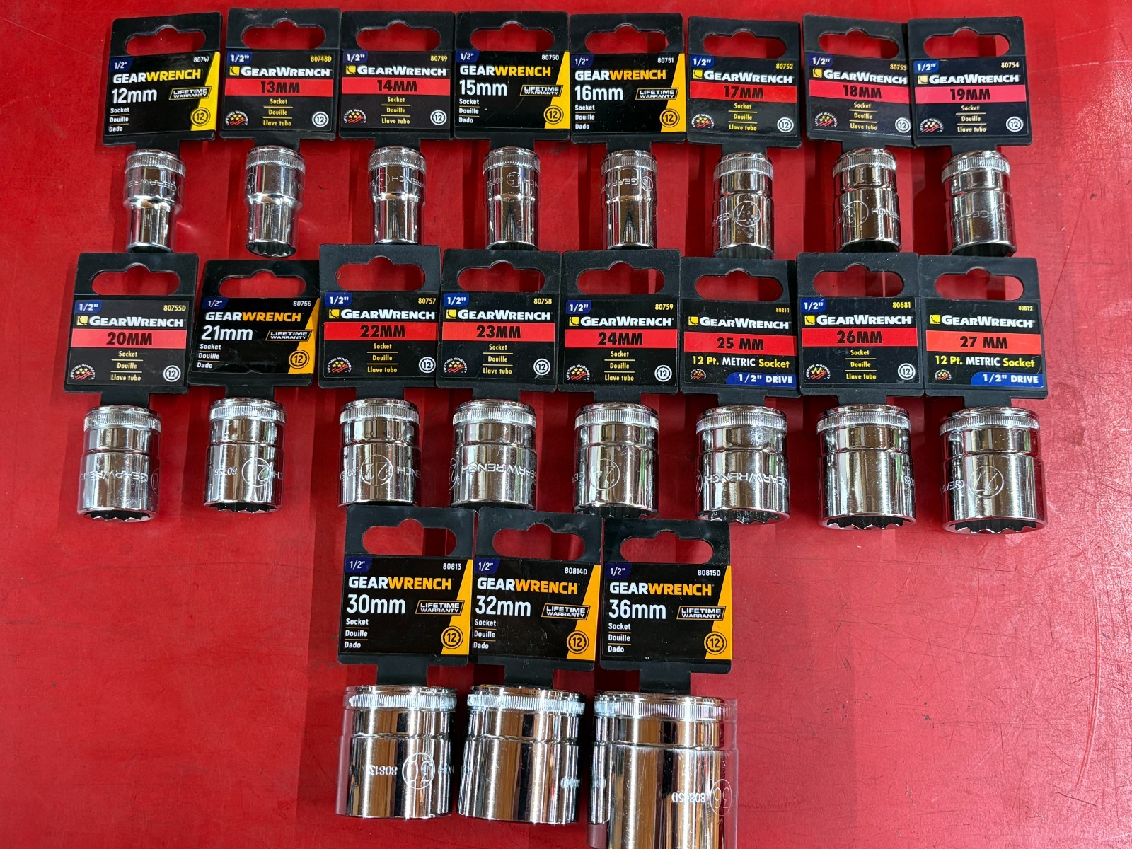 GEARWRENCH (19) PIECE 12mm-36mm 1/2″ DRIVE 12 POINT METRIC STANDARD SOCKET SET