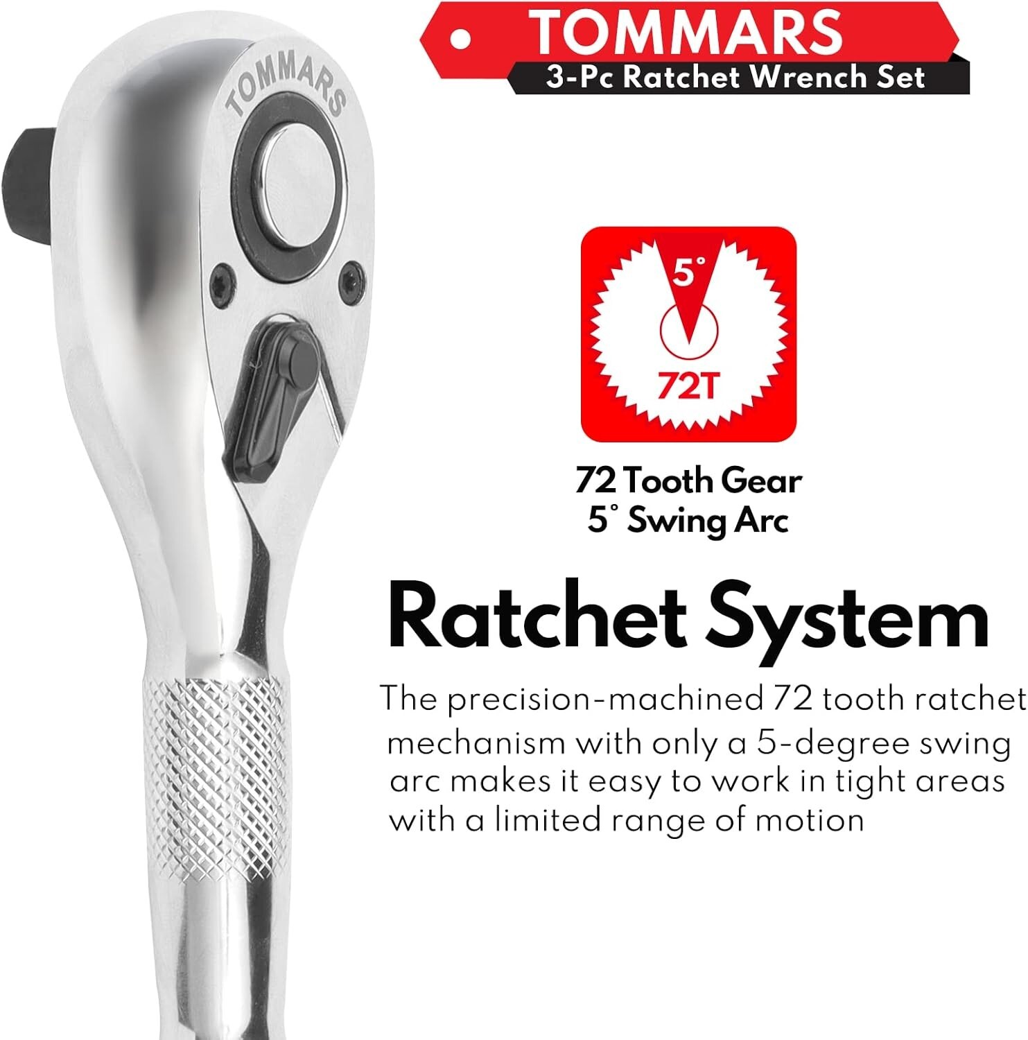 Stubby Ratchet Set, 1/4″, 3/8″, 1/2″ Drive Ratchet Handle Wrench 72-Tooth Quick