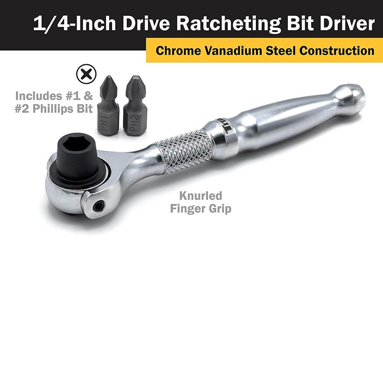 Titan 1/4″ Drive Aluminum Swivel Head Micro Ratchet Bit Driver w/PH1 & PH2 Bits