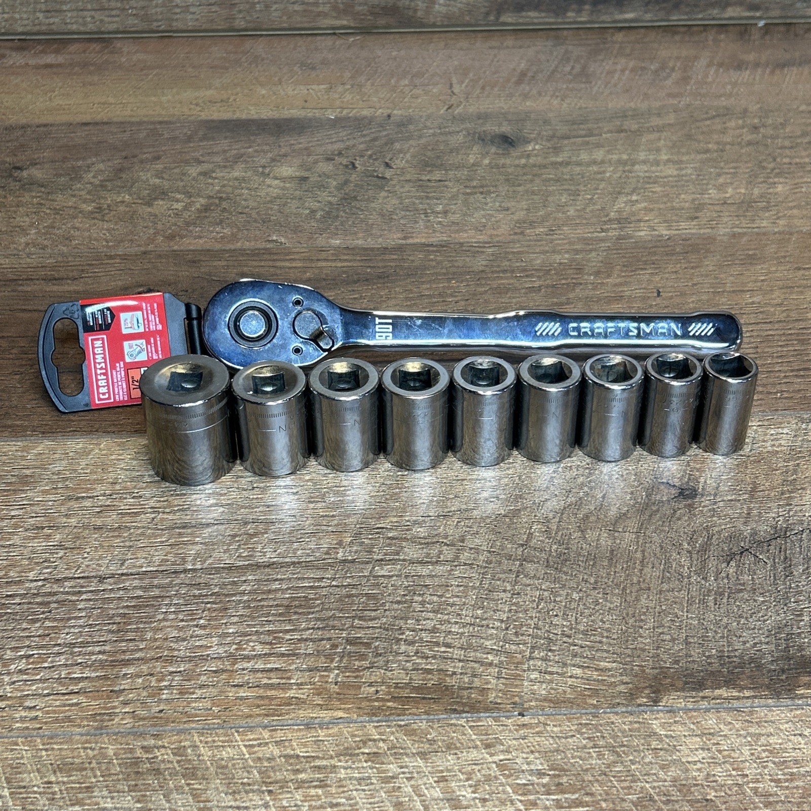 10 Piece Vintage Craftsman 1/2″ Drive 12 Point Metric Socket Set Made In USA