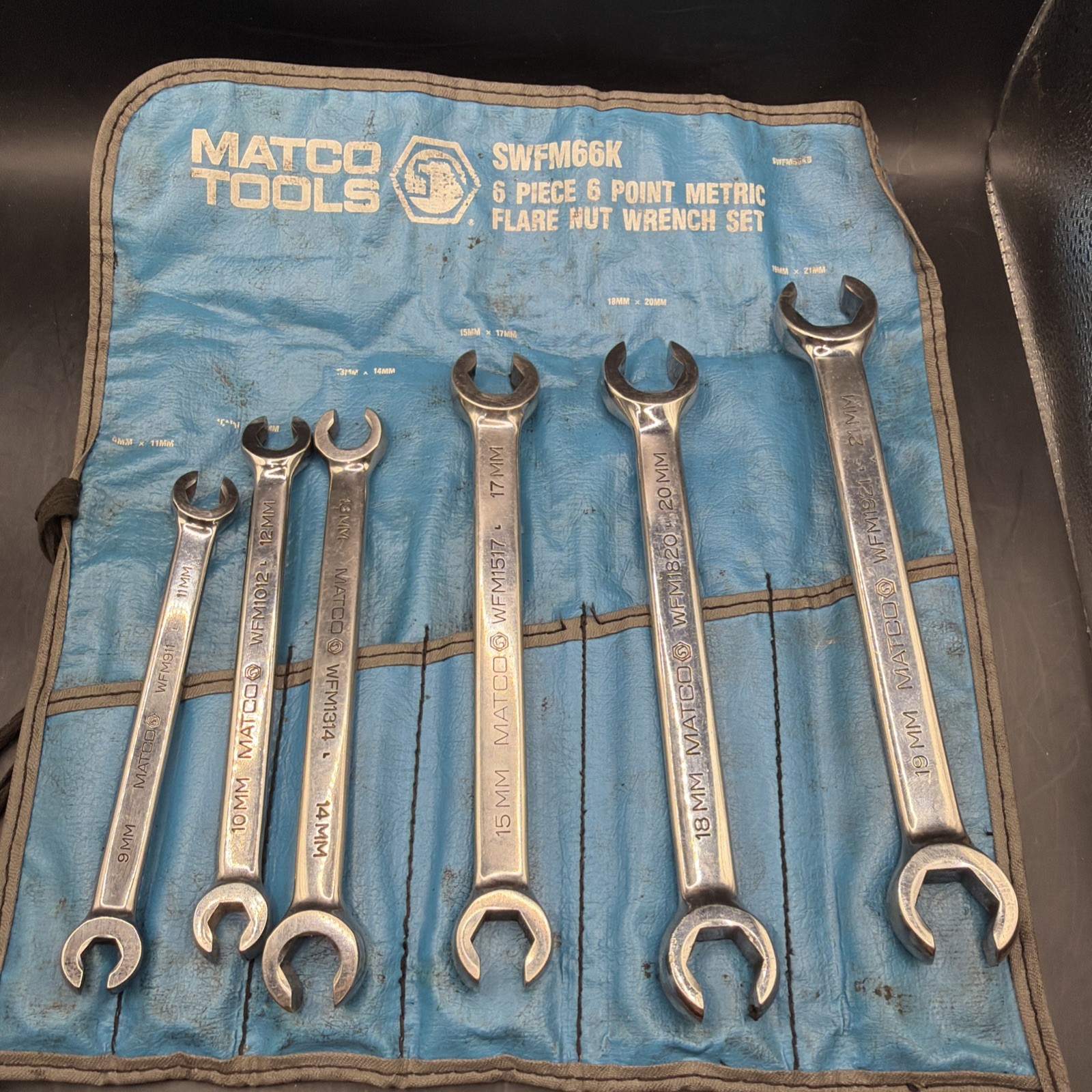 Matco Tools USA Made 6pc Metric 9mm-21mm Flare Nut Line Wrench Set in Pouch Bag