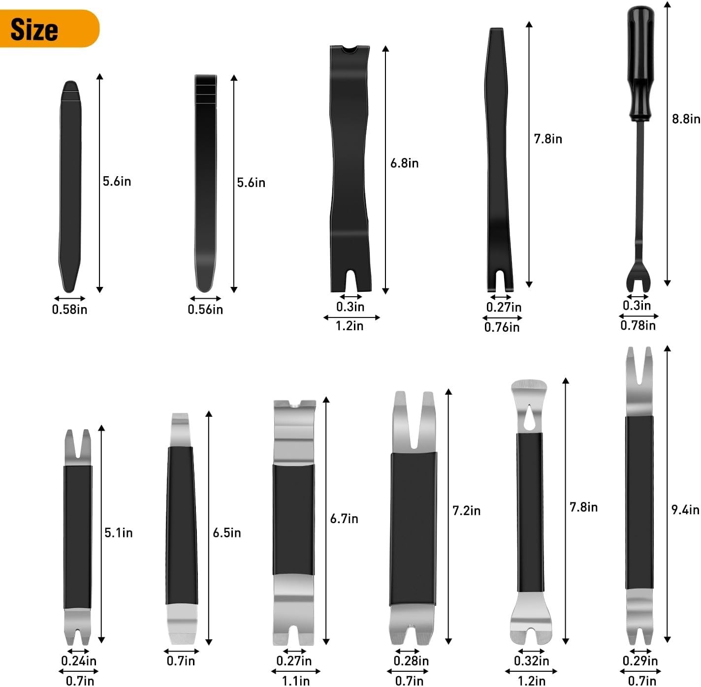 Durable 11PCS Metal & Nylon Trim Tools with Anti-Slip Grip for Car Interiors