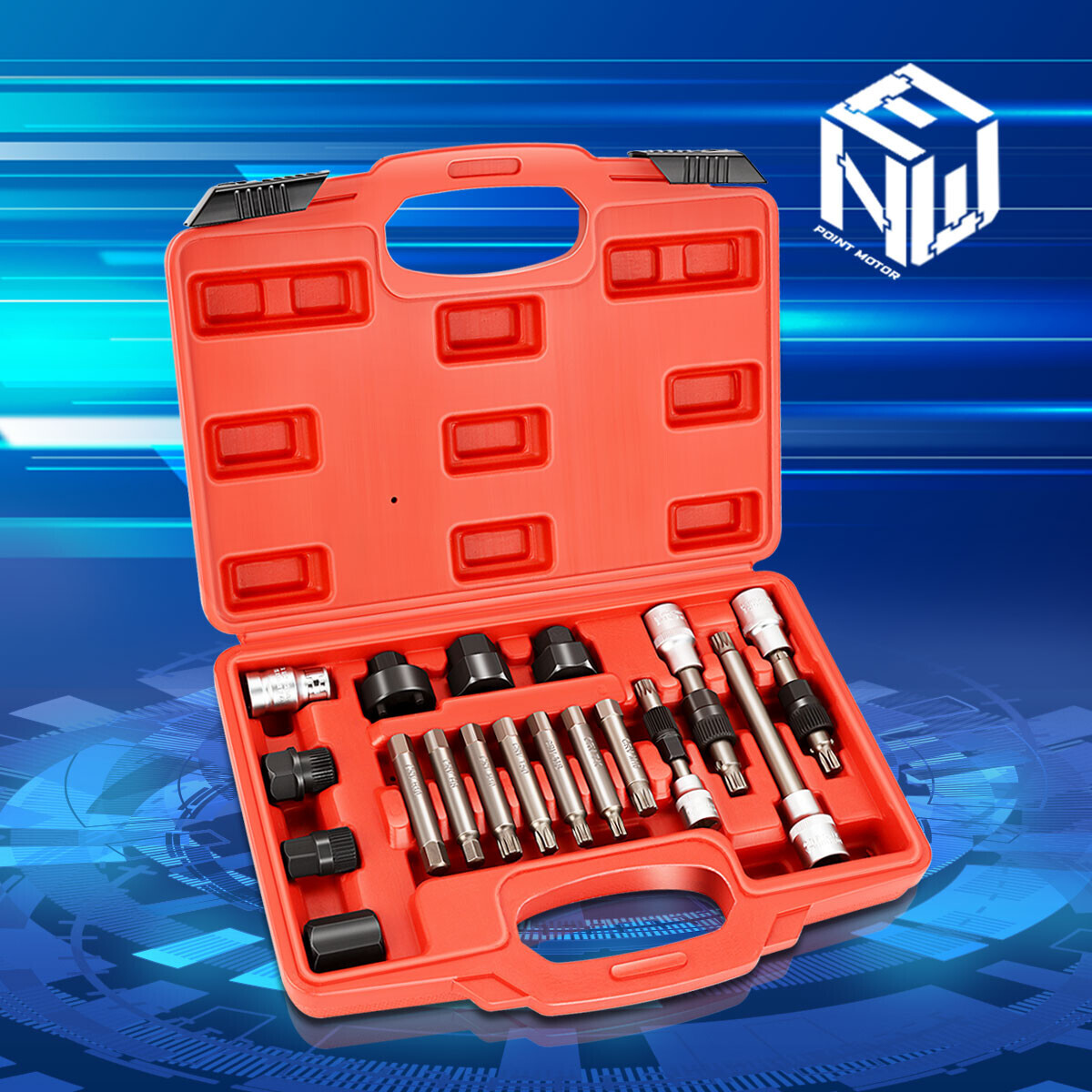 18Pcs Alternator Freewheel Pulley Removal Set Socket Bit Service Tool Kit w/Case