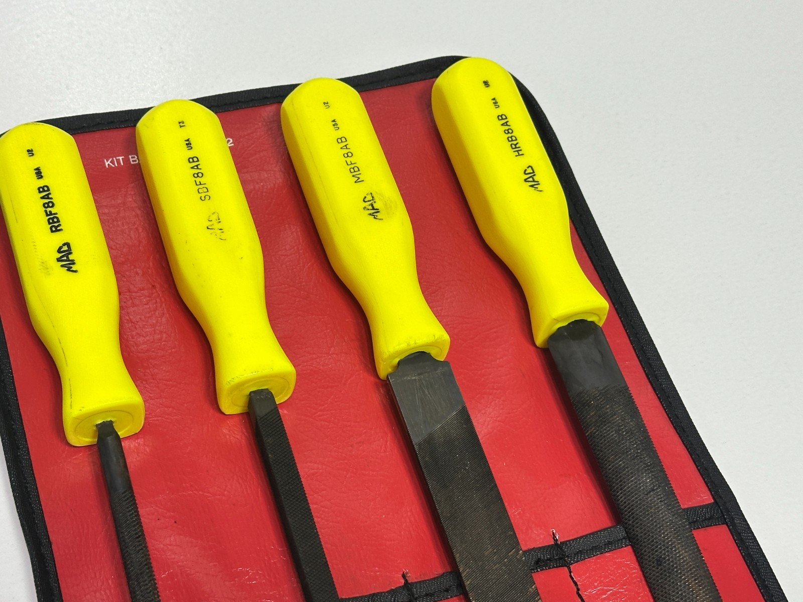 🇺🇸 MAC Tools USA 4pc File Set, 12” Long, Hi-Viz Hard Handle, SCBF4AK, Kit Bag