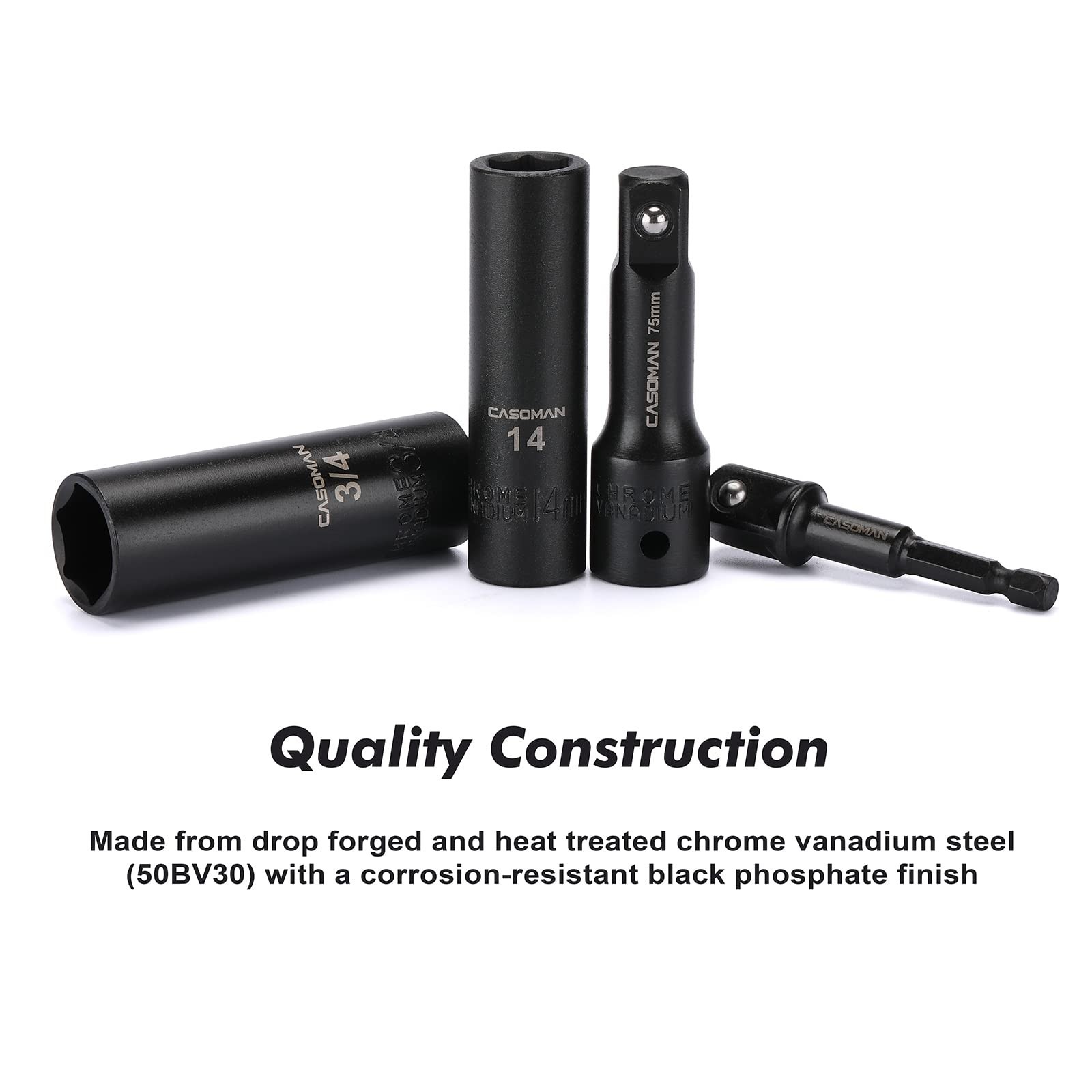 25PC 1/2″ Drive Impact Socket Set, Deep Cr-V Steel, 6 Point, Metric & SAE, 12-24