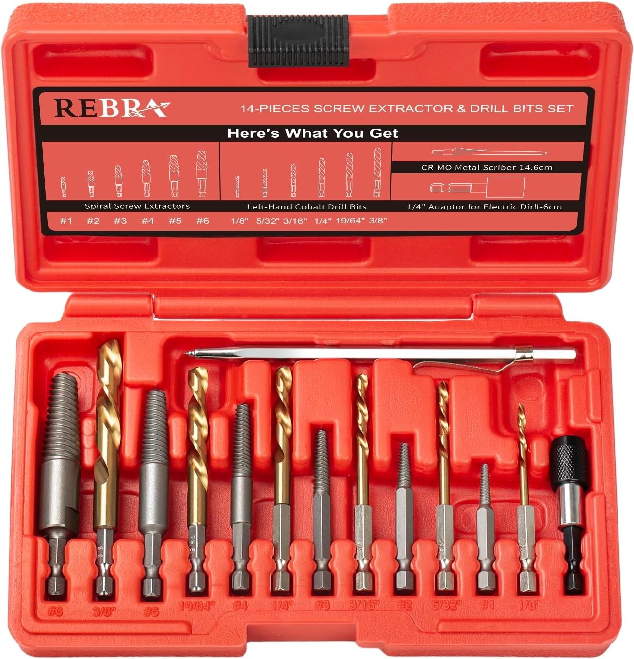 REBRA Screw Extractor and Left-Hand Drill Bit Set, Easy Out Broken One Size